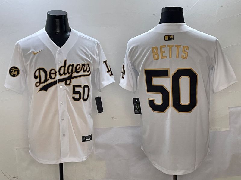 Men Los Angeles Dodgers 50 Betts White Black Game Nike 2025 MLB Jersey style 2